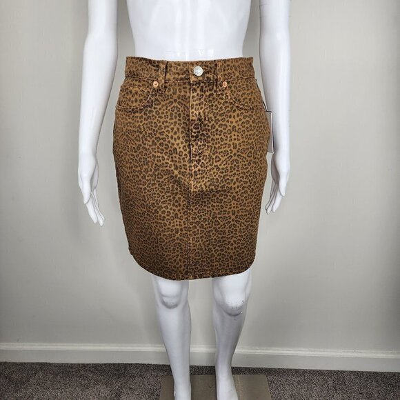 NWT Re/Done Leopard Print Pencil Denim Skirt Size 25 (Waist 13.75 in) - Picture 1 of 12